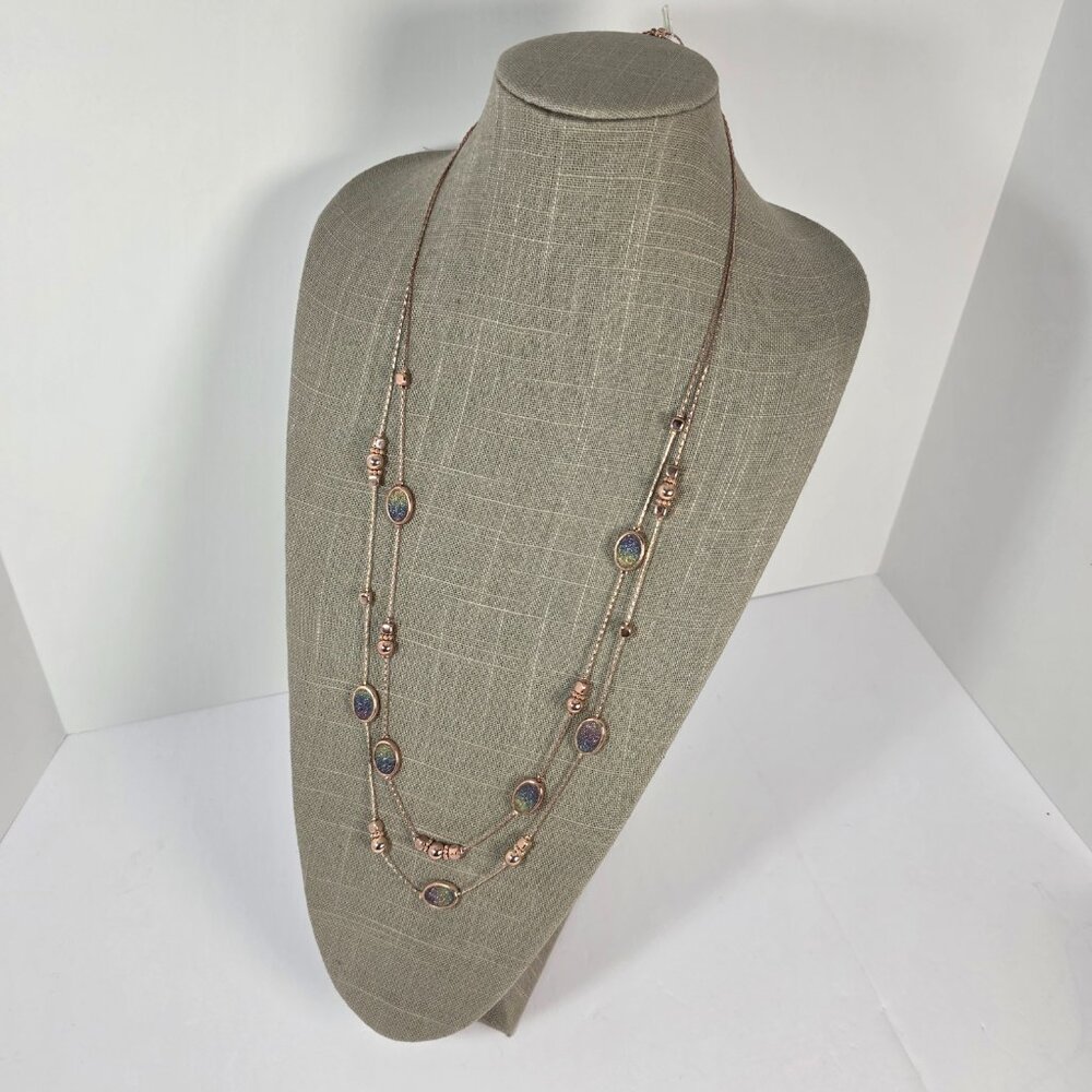Layered Rose Gold Tone Necklace Sparkly Statement Piece - Picture 4 of 9